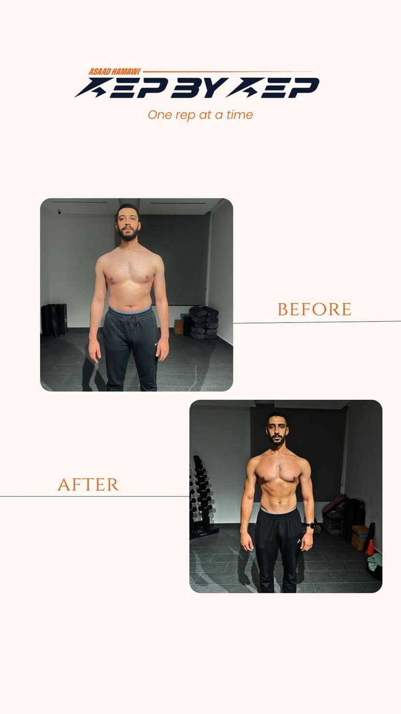 Client body transformation before and after - muscle gain progress