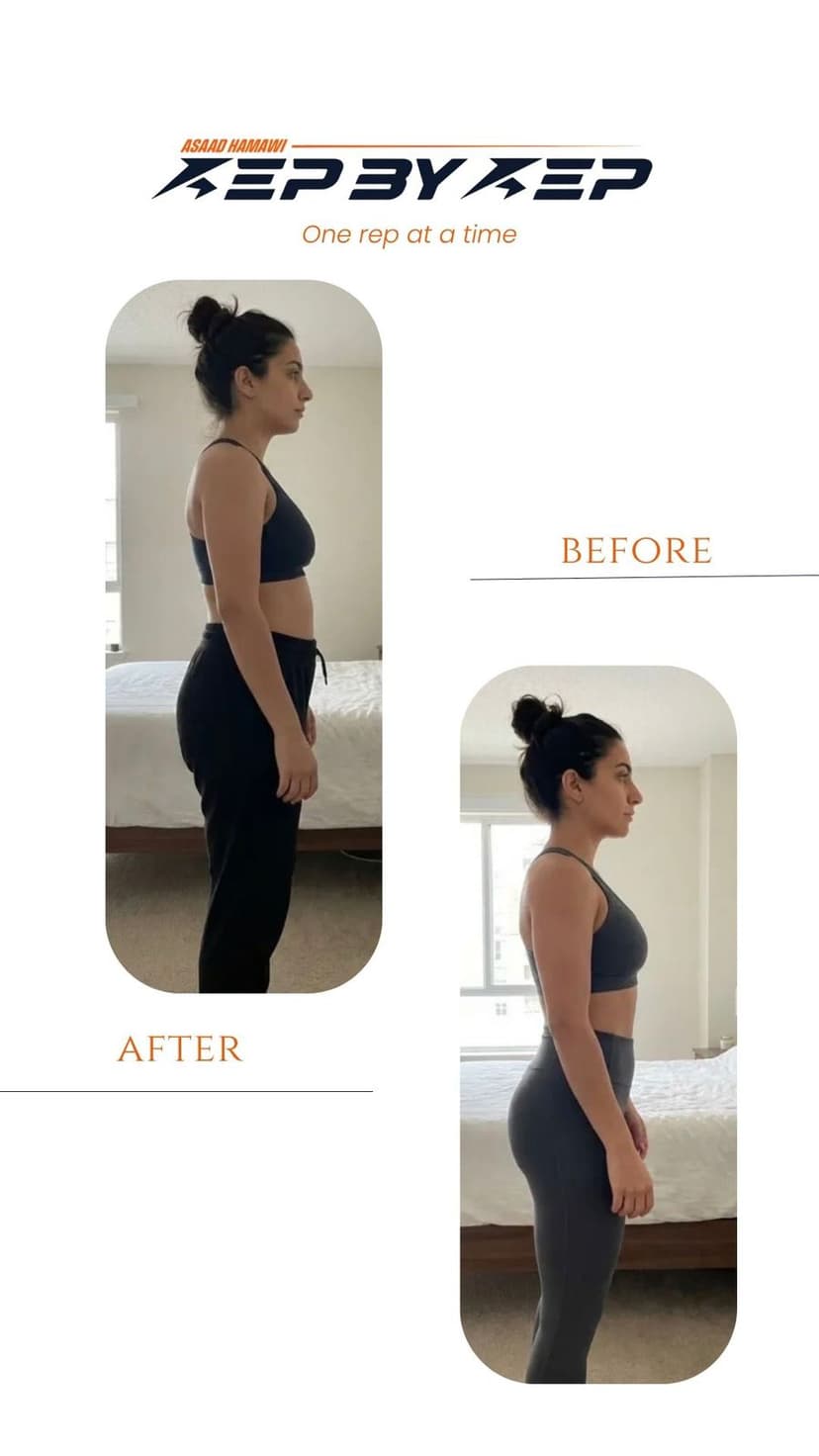 Client body transformation before and after - nutrition coaching outcome 23