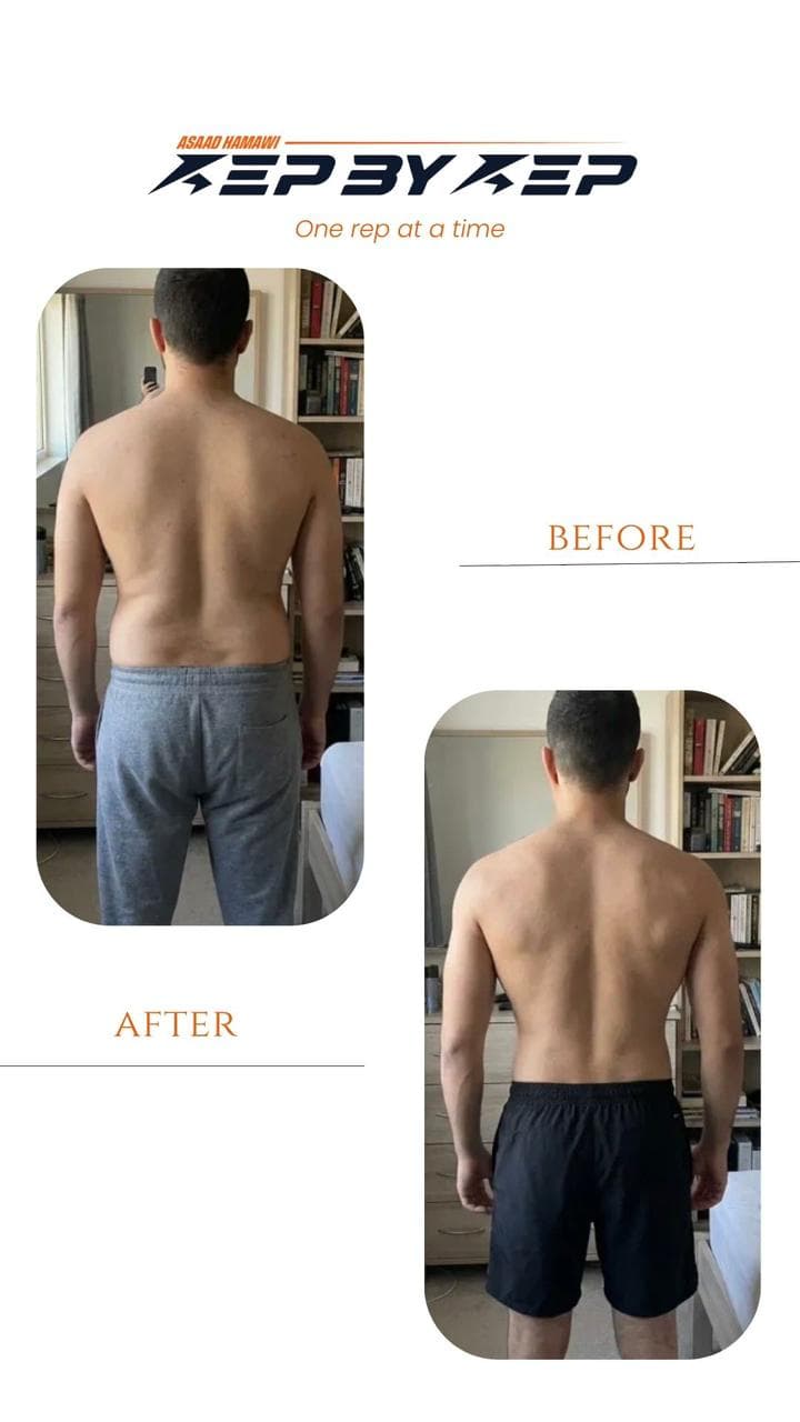 Client body transformation before and after - nutrition coaching outcome 25